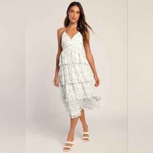 NWT Lulus Ruffled White Floral Dress